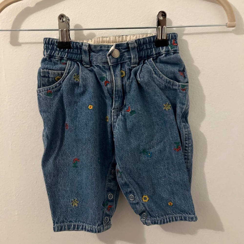 Vintage Baby Gap Embroidered Floral Denim Jeans